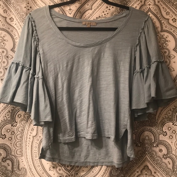 Anthropologie Dusty Blue Ruffle Sleeve T-Shirt - Picture 3 of 5